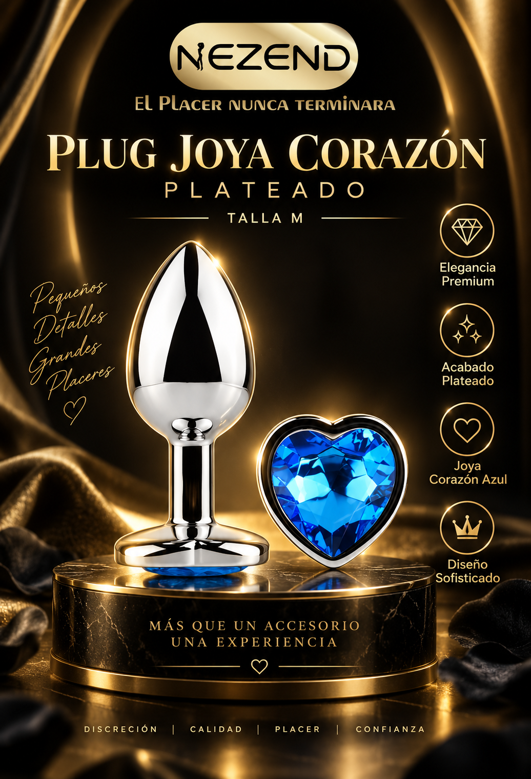 PLUG JOYA CORAZON PLATEADO TALLA S